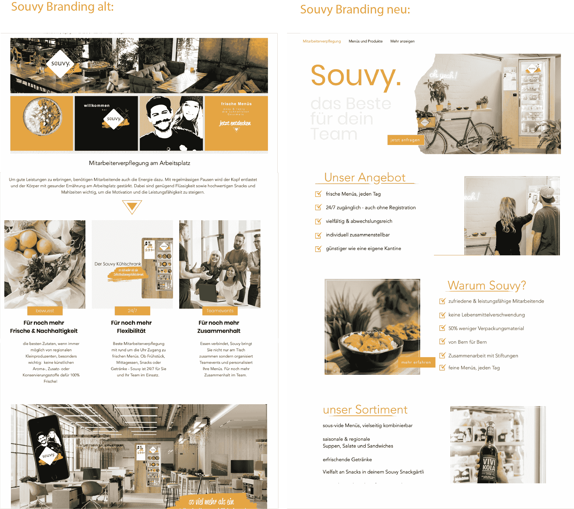 Vorher-nachher Vergleich der Website von souvy. (zusammengestellt von Angela Hulliger)